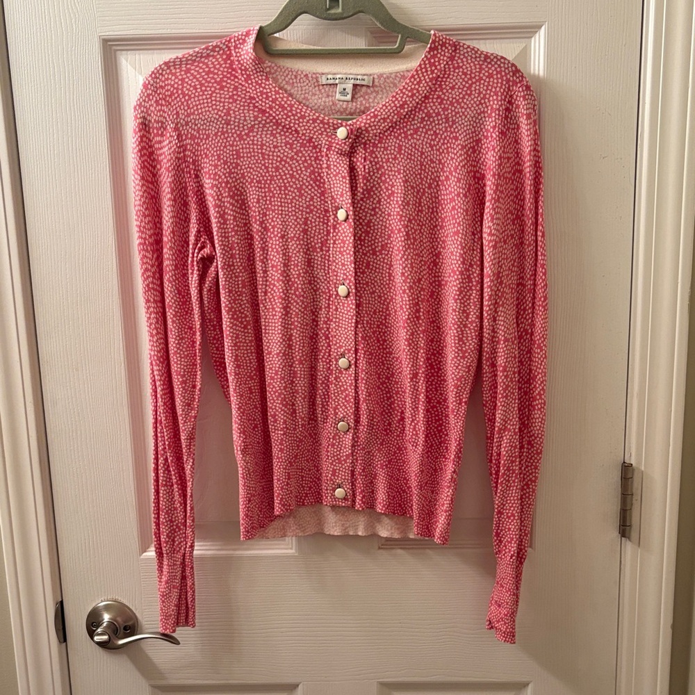 Banana Republic Red Patterned Button-Up Cardigan